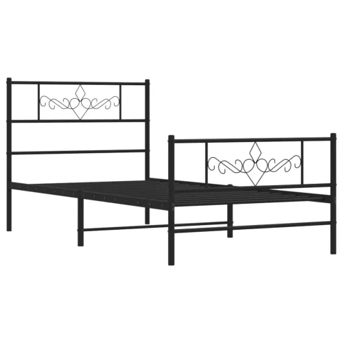  fekete fém ágykeret fej- és lábtámlával 90 x 190 cm