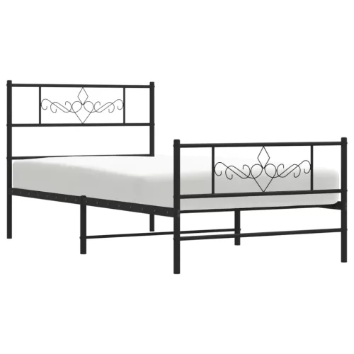  fekete fém ágykeret fej- és lábtámlával 90 x 190 cm