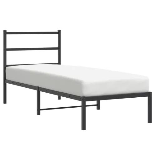  fekete fém ágykeret fejtámlával 80 x 200 cm