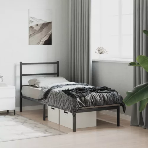  fekete fém ágykeret fejtámlával 80 x 200 cm