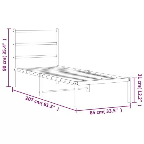  fekete fém ágykeret fejtámlával 80 x 200 cm