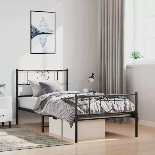  fekete fém ágykeret fej- és lábtámlával 100 x 200 cm