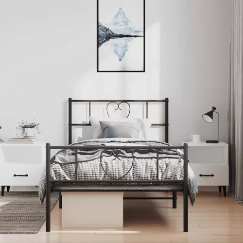  fekete fém ágykeret fej- és lábtámlával 100 x 200 cm