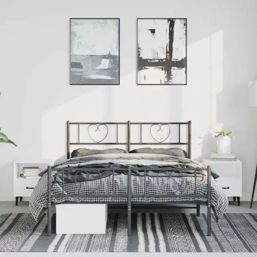  fekete fém ágykeret fej- és lábtámlával 150 x 200 cm