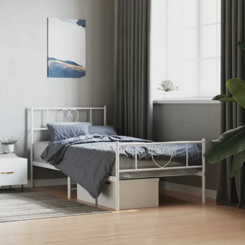  fehér fém ágykeret fej- és lábtámlával 90 x 190 cm