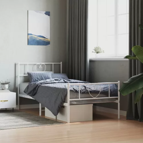  fehér fém ágykeret fej- és lábtámlával 107 x 203 cm