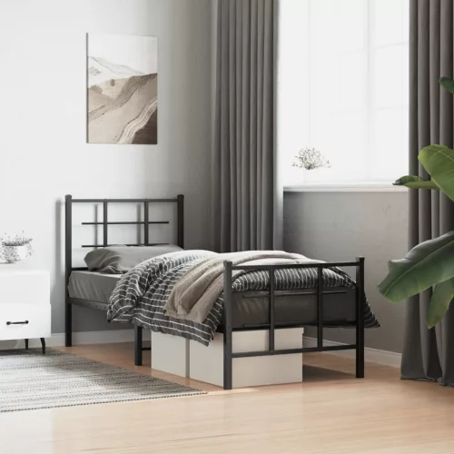  fekete fém ágykeret fej- és lábtámlával 75 x 190 cm