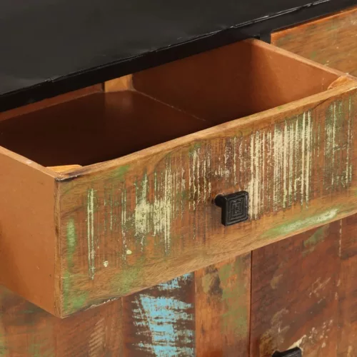  tömör újrahasznosított fa és fém tálalószekrény 140x35x70 cm