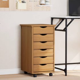    MOSS mézbarna tömör fenyőfa görgős szekrény fiókokkal