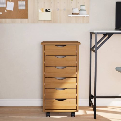  MOSS mézbarna tömör fenyőfa görgős szekrény fiókokkal