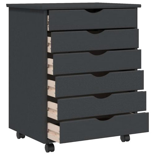  MOSS szürke tömör fenyőfa görgős szekrény fiókokkal