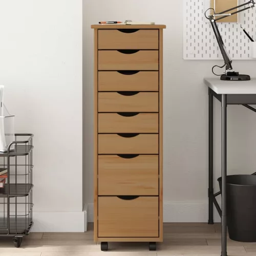  MOSS mézbarna tömör fenyőfa görgős szekrény fiókokkal