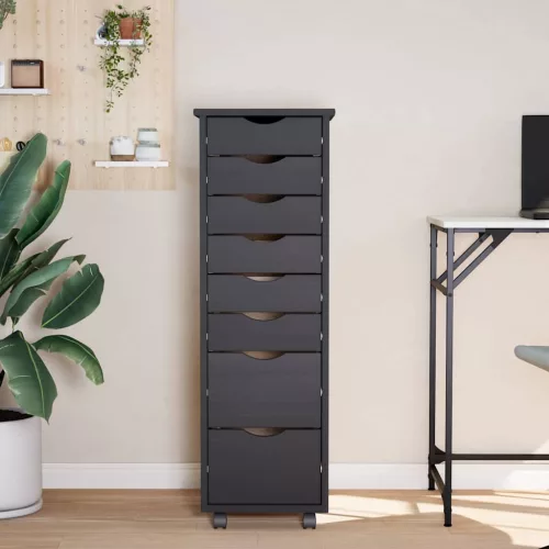  MOSS szürke tömör fenyőfa görgős szekrény fiókokkal