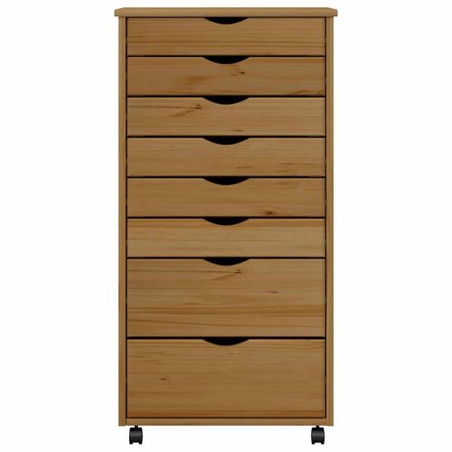  MOSS mézbarna tömör fenyőfa görgős szekrény fiókokkal