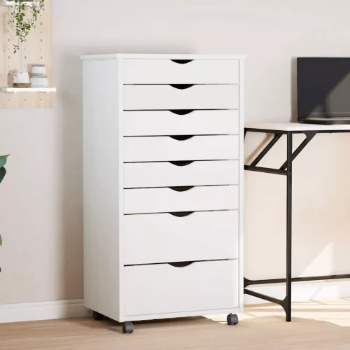  MOSS fehér tömör fenyőfa görgős szekrény fiókokkal