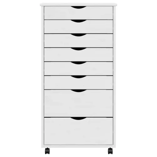  MOSS fehér tömör fenyőfa görgős szekrény fiókokkal