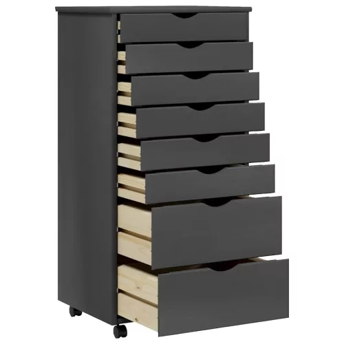  MOSS szürke tömör fenyőfa görgős szekrény fiókokkal