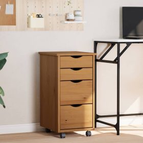    MOSS mézbarna tömör fenyőfa görgős szekrény fiókokkal