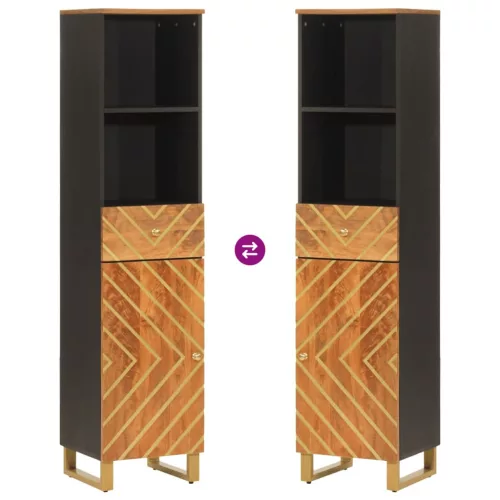  barna és fekete tömör mangófa fürdőszobaszekrény 38x33,5x160 cm