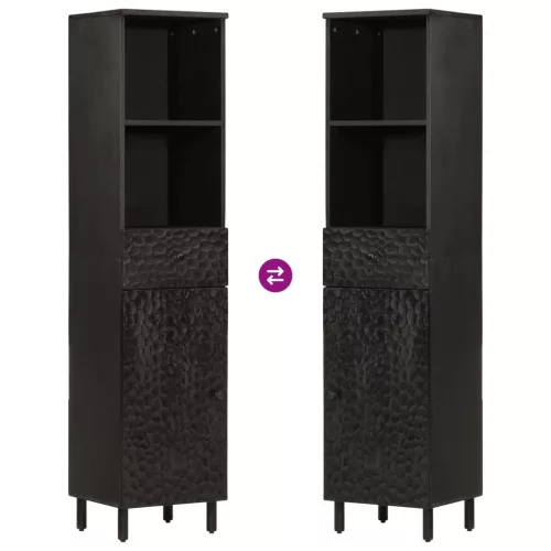  fekete tömör mangófa fürdőszobaszekrény 38 x 33 x 160 cm