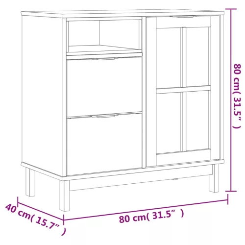  FLAM tömör fenyőfa tálalószekrény üvegajtóval 80x40x80 cm