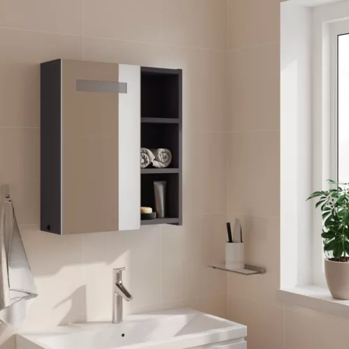  szürke tükrös fürdőszobaszekrény LED-del 45 x 13 x 52 cm