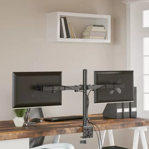  dupla fekete acél monitorállvány VESA 75/100 mm