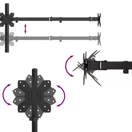  tripla fekete acél monitorállvány VESA 75/100 mm