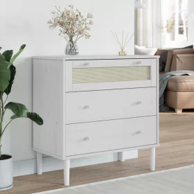    SENJA fehér rattan hatású tömör fenyőfa komód 80 x 40 x 80 cm