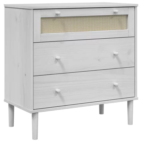  SENJA fehér rattan hatású tömör fenyőfa komód 80 x 40 x 80 cm