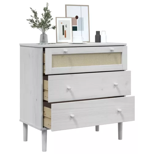  SENJA fehér rattan hatású tömör fenyőfa komód 80 x 40 x 80 cm
