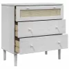  SENJA fehér rattan hatású tömör fenyőfa komód 80 x 40 x 80 cm