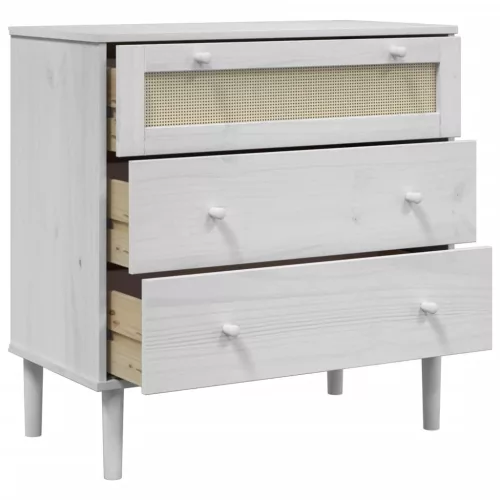  SENJA fehér rattan hatású tömör fenyőfa komód 80 x 40 x 80 cm