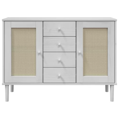  SENJA fehér rattanhatású tálalószekrény 112 x 40 x 80 cm