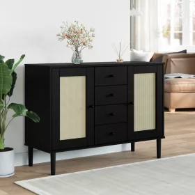    SENJA fekete rattan hatású tálalószekrény 112 x 40 x 80 cm
