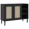  SENJA fekete rattan hatású tálalószekrény 112 x 40 x 80 cm