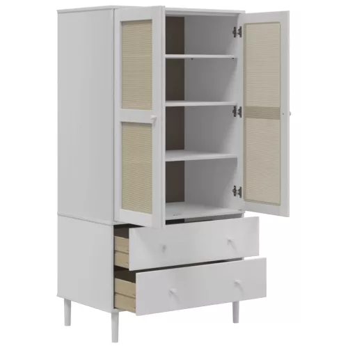  SENJA fehér rattanhatású ruhásszekrény 90 x 55 x 175 cm