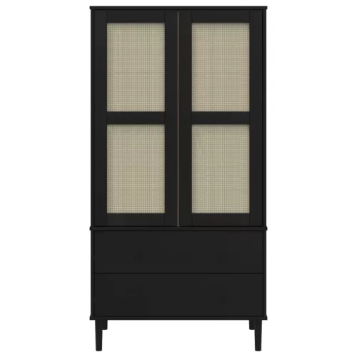  SENJA fekete rattanhatású ruhásszekrény 90 x 55 x 175 cm