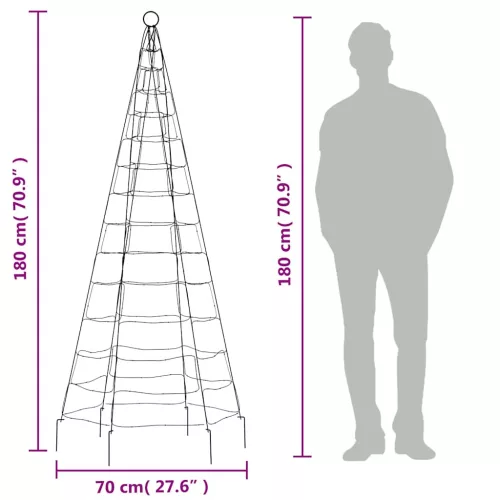  színes LED karácsonyfa zászlórúdra 200 LED 180 cm