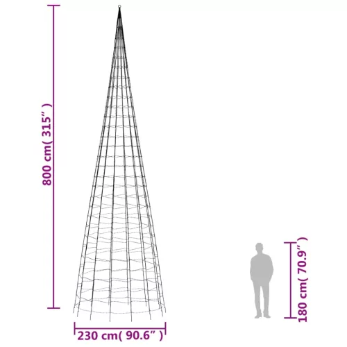  hideg fehér LED karácsonyfa zászlórúdra 3000 LED 800 cm