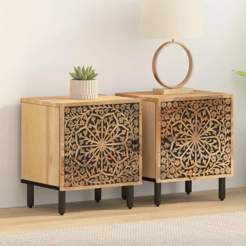  2 db tömör mangófa éjjeliszekrény 40 x 33 x 46 cm