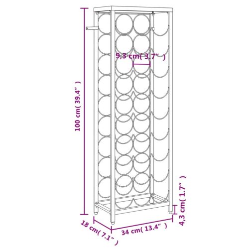  fekete kovácsoltvas bortartó 27 palackhoz 34 x 18 x 100 cm