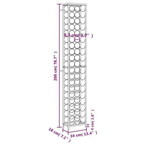  fekete kovácsoltvas bortartó 57 palackhoz 34 x 18 x 200 cm