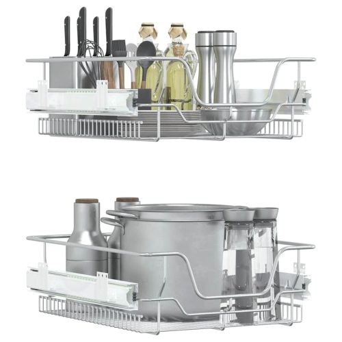  2 db ezüstszínű kihúzható drótkosár 45 cm