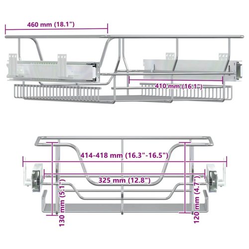  2 db ezüstszínű kihúzható drótkosár 45 cm