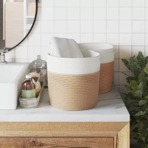  2 db barna és fehér pamut tárolókosár Ø28 x 28 cm