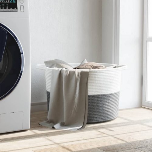  szürke és fehér pamut szennyeskosár Ø55 x 36 cm