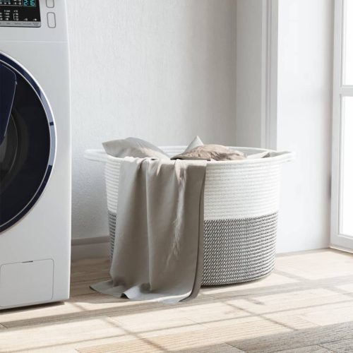  szürke-fehér pamut szennyeskosár Ø55 x 36 cm