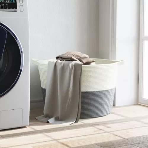  szürke-fehér pamut szennyeskosár Ø60 x 36 cm