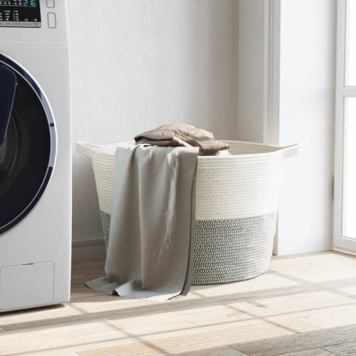  szürke-fehér pamut szennyeskosár Ø60 x 36 cm